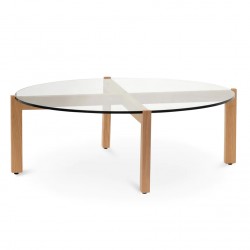 Criss-Cross Legs Round Glass Top Coffee Table – 103cm Dia 